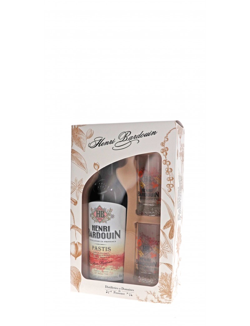 COFFRET 2 VERRES PASTIS HENRI BARDOUIN 45°   70CL